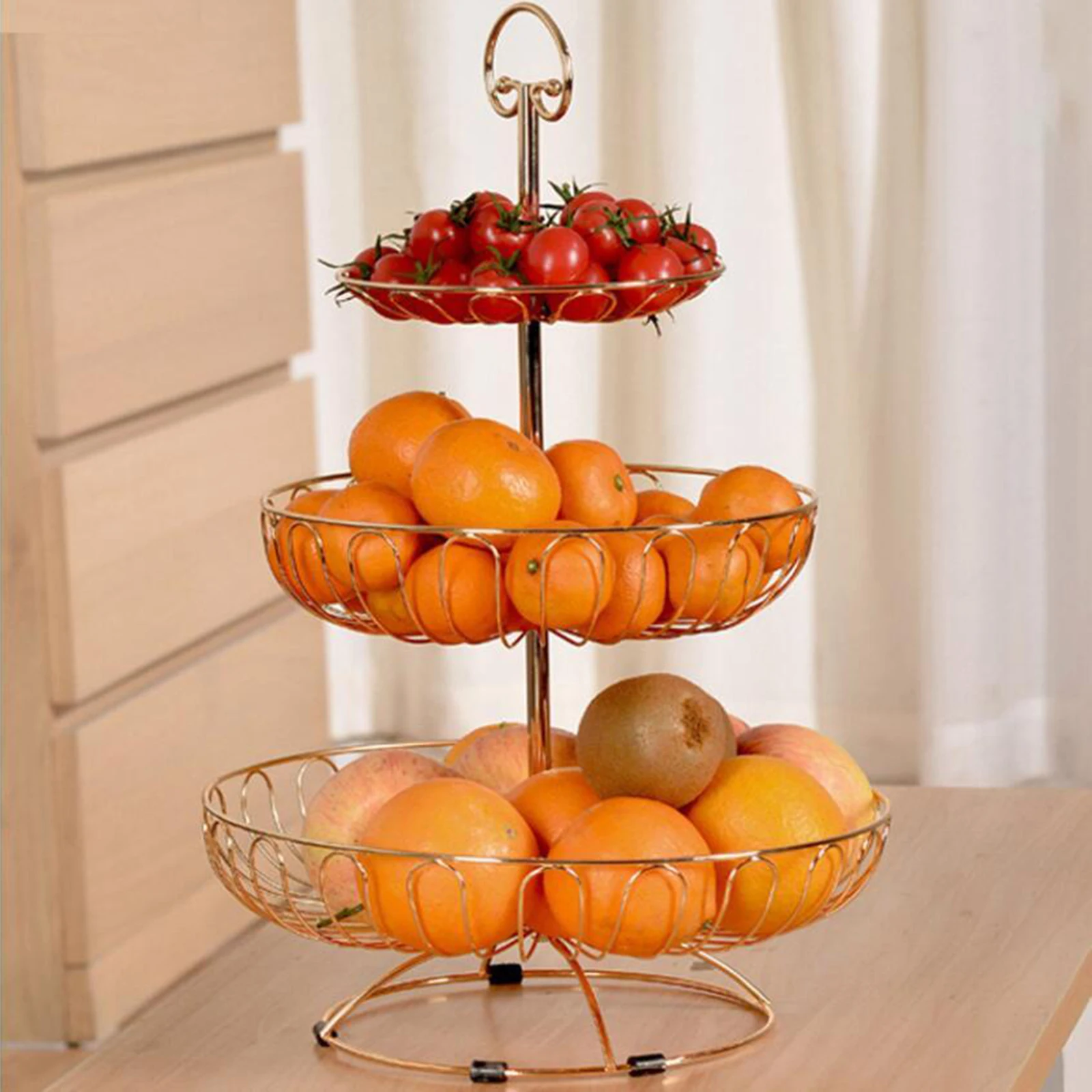 3-Tier Fruit Bowl Kitchen Fruit Stand Vegetable Baskets For Countertop Metal Multi-Layer Wire Fruit Holder Display Tray Plate