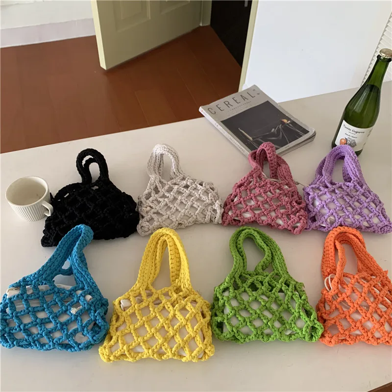 JIOMAY Mini Crochet Bag for Women 2024 Top Handle Purse and Handbag Girls Shopper Cotton Thread Knitting Hollow Bucket Tote Bags