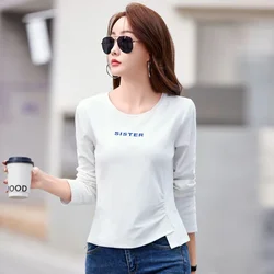 Spring and Autumn New Long-sleeved Ladies T-shirt Round Neck Women's Bottoming Shirt Elastic Slim Women's T-shirt Tops