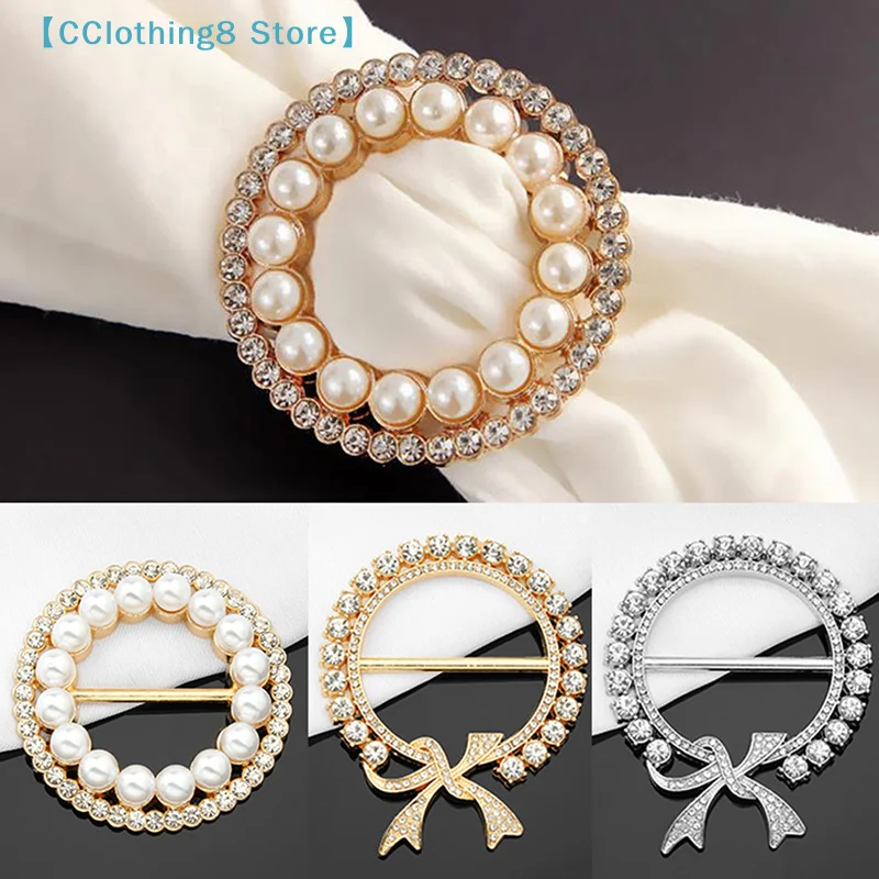 Headscarf Buckle Pearl Rhinestone Crystal Pin Muslim Hijab Buckle Clothes Corner Silk Scarf Shawl Alloy Brooch Pin【AliS8】