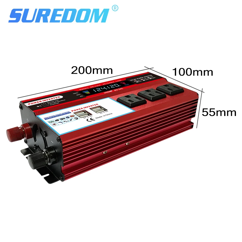 2000W  Power Inverter DC 12V 24V to AC 110V   4 USB Port Car Charger LCD Display/with American socket