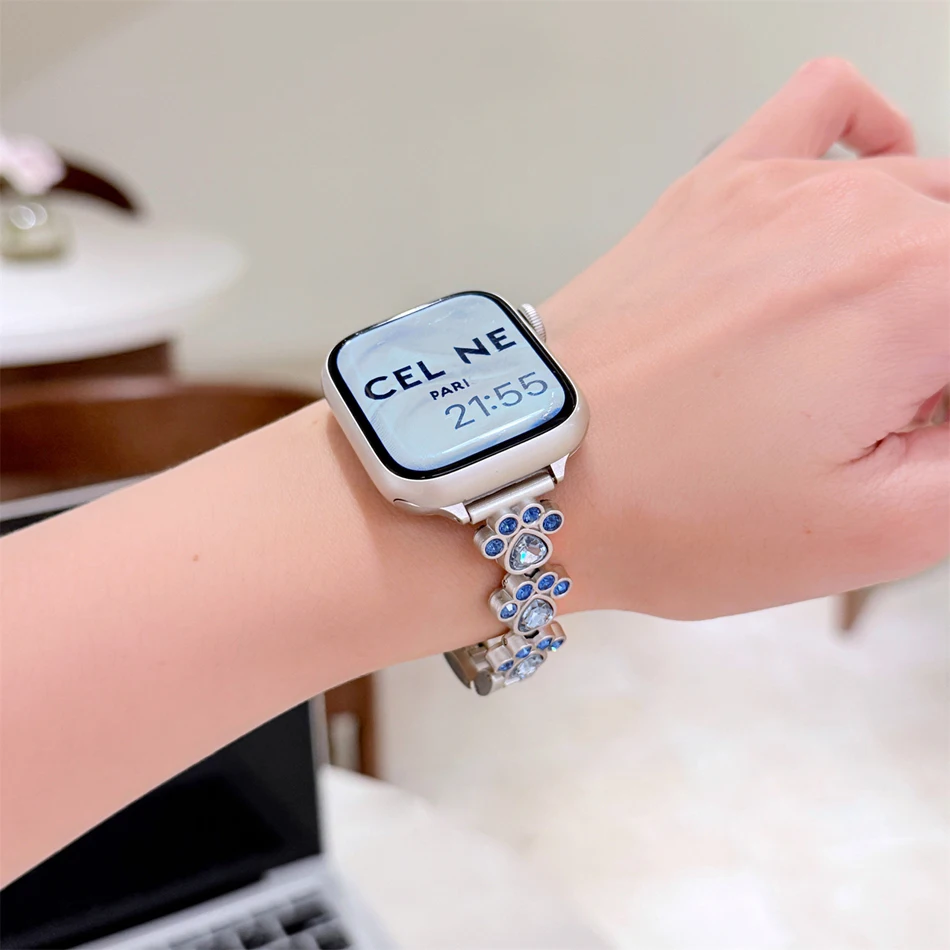 سوار لساعة Apple Watch 38 مم 40 مم 41 مم 42 مم 44 مم 45 مم 46 مم 49 مم سوار Cat's Paw Zircon المعدني لساعة Iwatch Series 10 9 8 7 6 5 4 3 2 SE Ultra