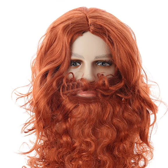 Santa Wig Beard Full Set Jesus Wig European and American Long Curly Hair Christmas Wig Beard Set Cosplay Wig Creative