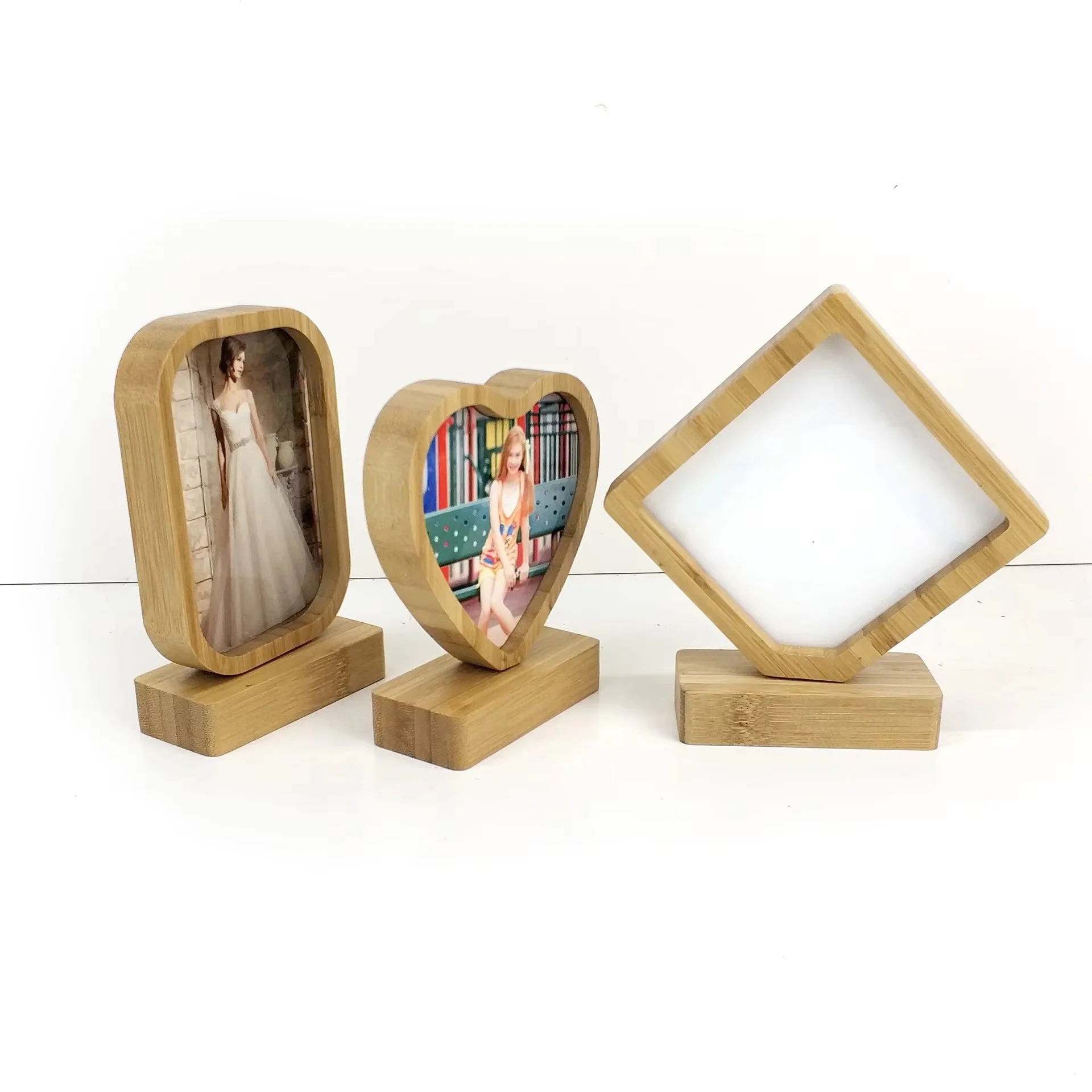4PCS Free shipping Blank sublimation bamboo-made photo frame two-sided hot ink transfer MDF photo plate with magnetic DIY gifts