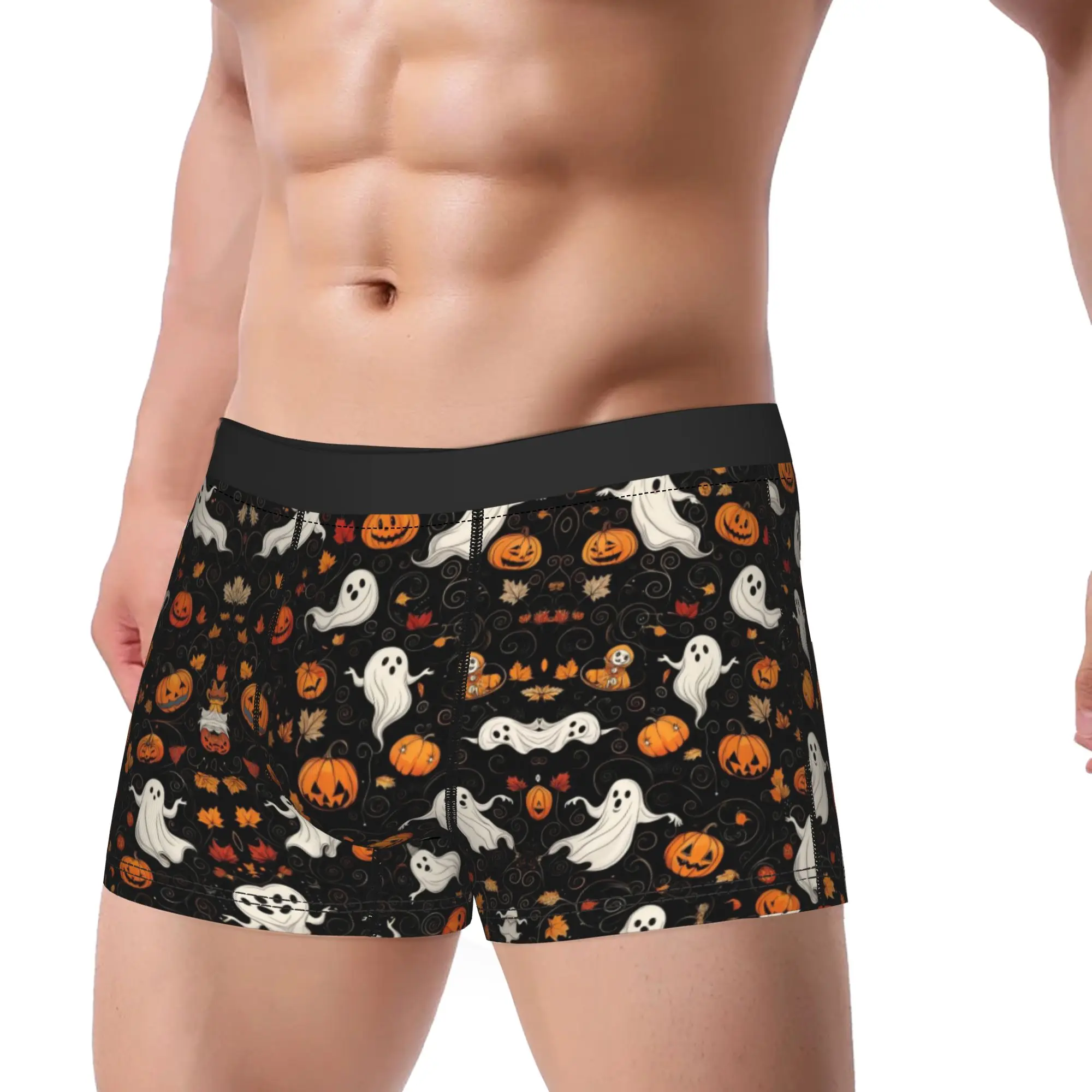 Men Halloween Ghost Pumpkin Spooky Trick Or Treat Witch Boxers Shorts,Ultra Soft  Underwear Shorts Boxer Briefs