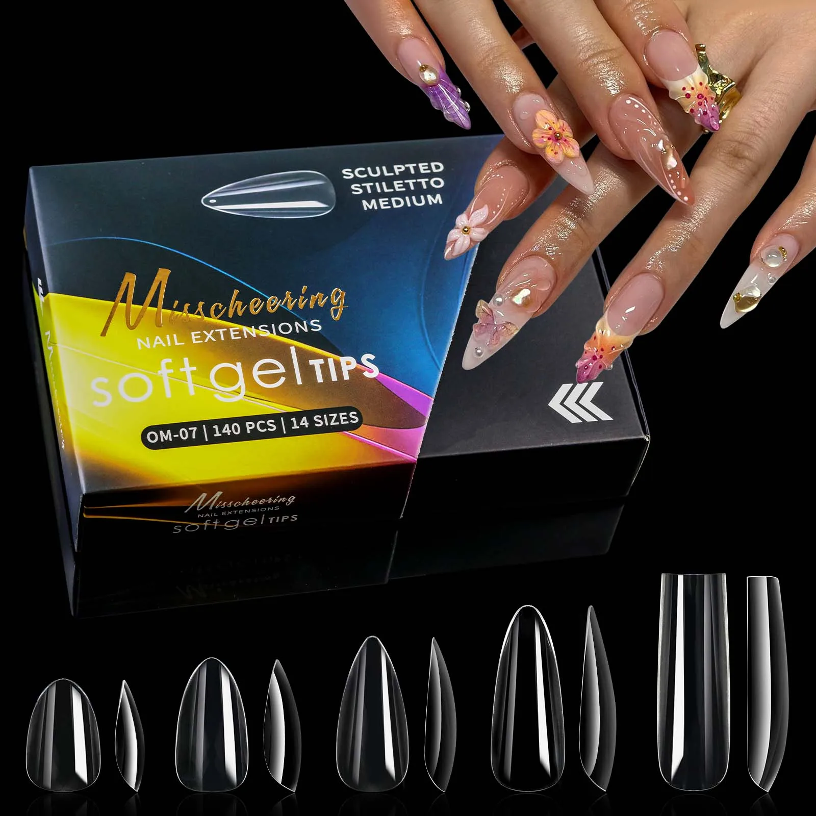 140 stücke Mandel Quadrat Nahtlose Transparent Falsche Nagel Aufkleber Volle Abdeckung Nagel Presse Aufkleber Nagel Acryl Nagel Salon Verlängerung