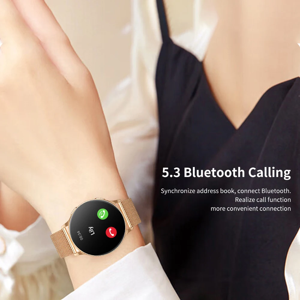 1.32" AMOLED Screen Women Blue Tooth Call Smartwatch Heart Rate Information Reminder NFC Voice Assistant Lady Smartwatch Health