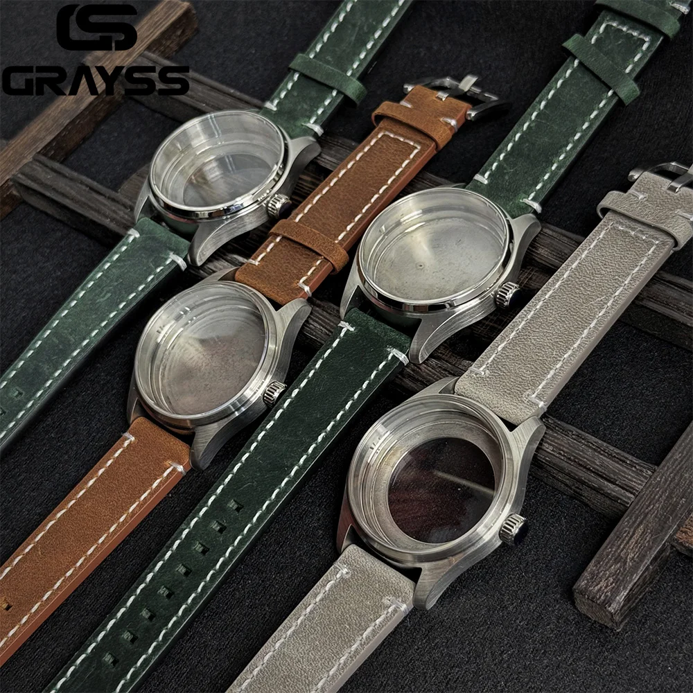 Retro 36/39mm Pilot Little Prince Watch Case Stainless Steel Sapphire Glass 20ATM Fit NH35 NH36 Movement Part Leather Strap
