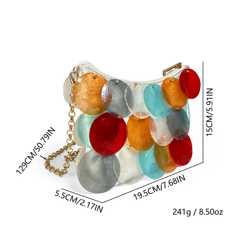 Vintage Design Shell sequin chain crossbody bag, hand-woven  ransparent Girls Shoulder Bags Summer Beach Bag