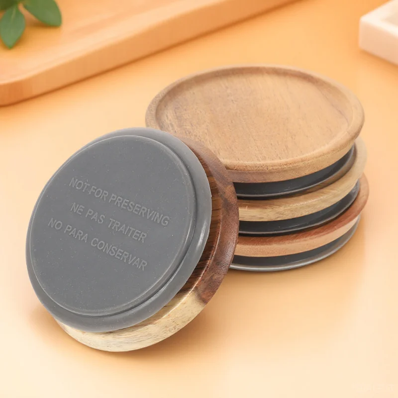 

4 Pcs Wide Mouth Jar Jam Lids Containers with Glass Bottle Wood Storage Yogurt Jars