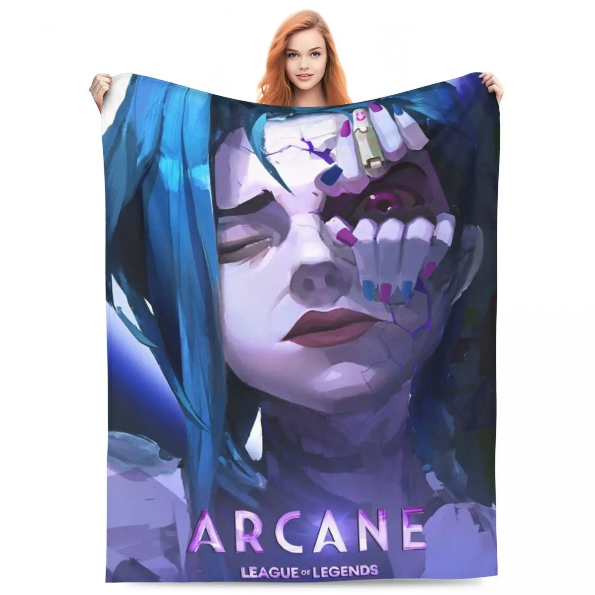 Jinx Arcane Blankets Super Warm Funny Plush Throw Blanket For Couch Chair Sofa Bed Travel Office Flannel Bedspread Bed Cover