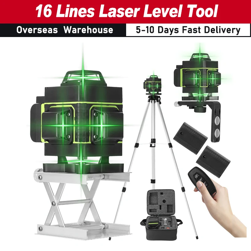 Multifunctional 16 Lines Level Tool Vertical Horizontal Line with Self-leveling Function w/ Adjustable Extension Bar Lines Level