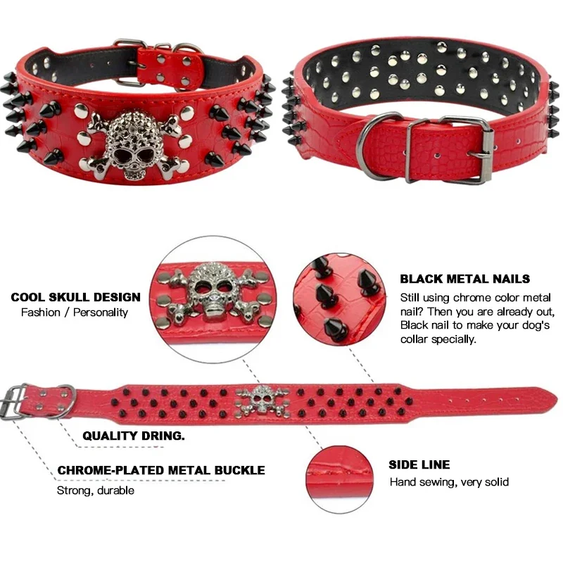 Skull Spikes Dog Collar Fashion Rivet Decorative PU Leather Pet Collar for Small Medium Large Dog Accessories Labrador