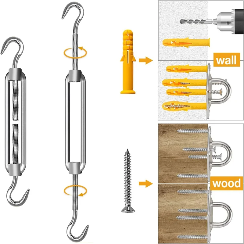 

A89Q-Sun Shade Sail Hardware Kit 80Pcs For Rectangle Sun Shade Sails Canopy Installation Accessories M6 Turnbuckles