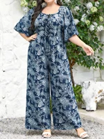 Plus Size Women's Multi-Color Paisley Print Square Neck Tie Waist Wide Leg Jumpsuit - Image 6