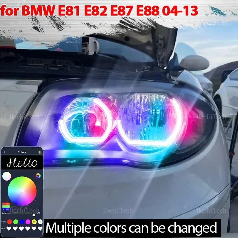For BMW 1 Series E81 E82 E87 E88 Halogen Headlight 2004-2013 DRL App control M4 Style LED Angel Eyes Ring with turn signal
