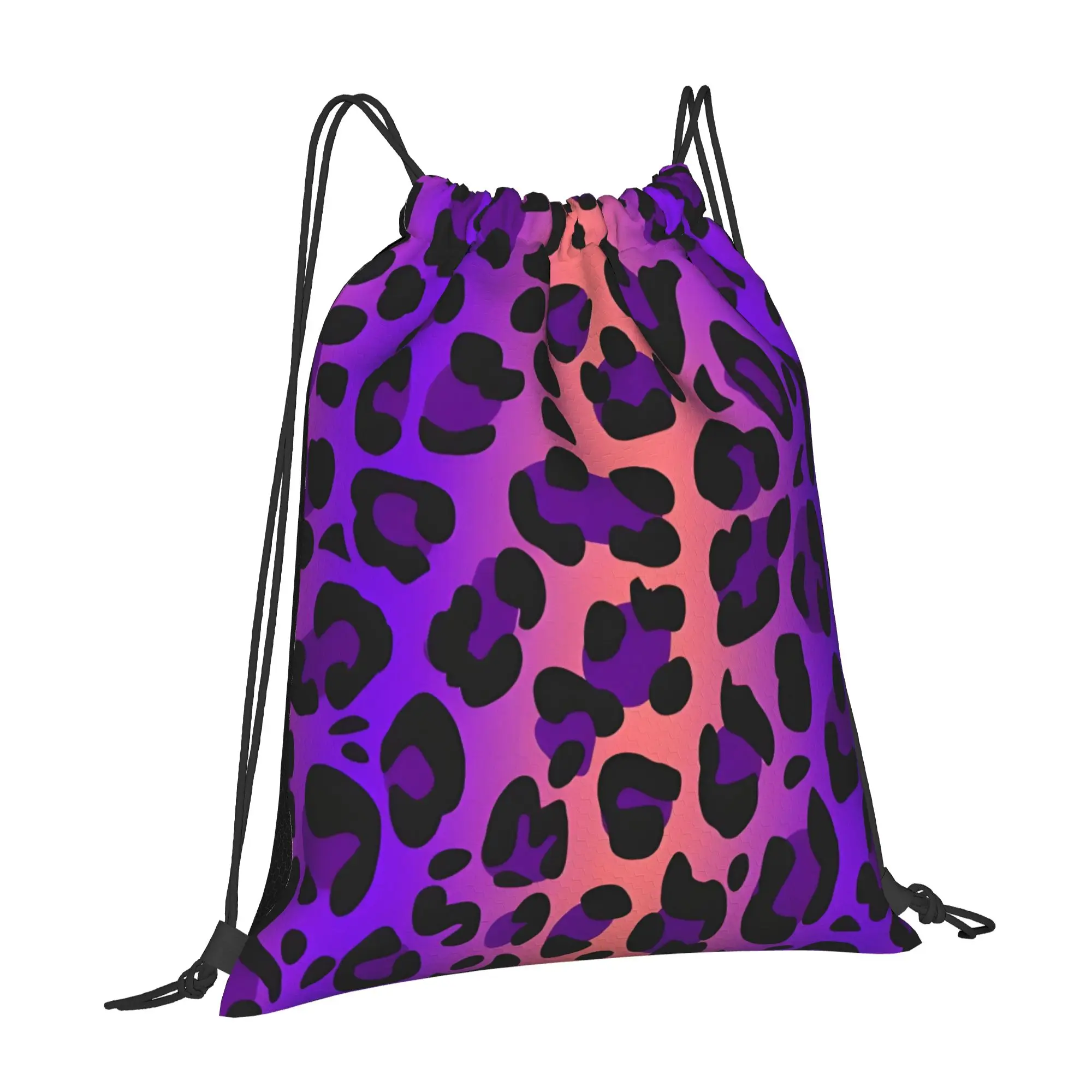 Purple Leopard Animal Print Pattern Leopard Print Drawstring Bags Shopping Unisex Storage Organize Bundle Pocket Rope Bag