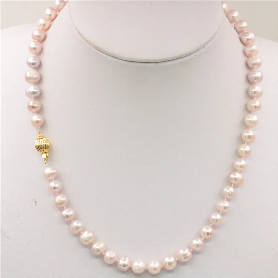 8-9mm Pink Purple Akoya Cultured Pearl Necklace Women Fashion Jewelry Making Design Mother\'s Day gifts Natural Stone 18\