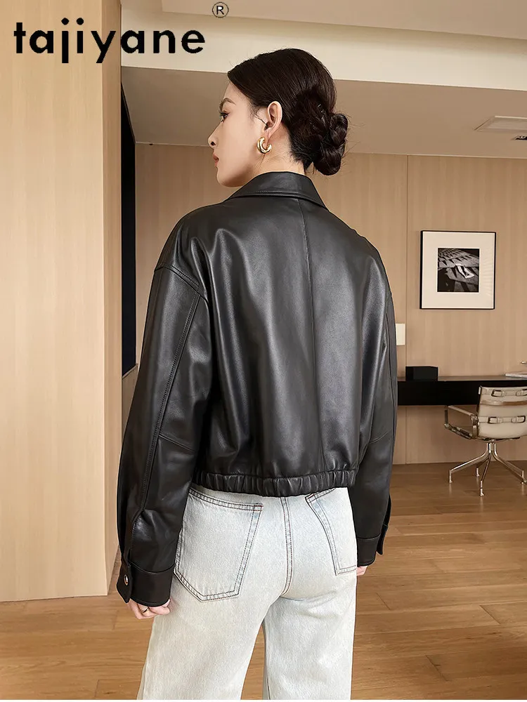TAJIYANE chaqueta de piel de oveja auténtica para mujer, abrigo corto y elegante, chaquetas de cuero genuino, nueva ropa de otoño 2025 para mujer, dубл, onderка ж miscecud