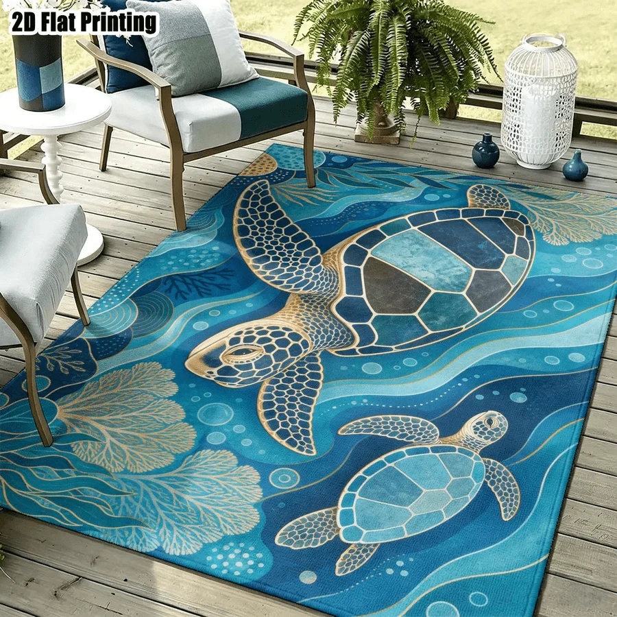 1Pc Light Luxury Retro Turtle Ocean Style Carpet, Machine Washable, Personalized Decoration, Essential for Ins Style Home, Suitable for Living Room, Bedroom, Entryway, Office, Corridor and Other Areas