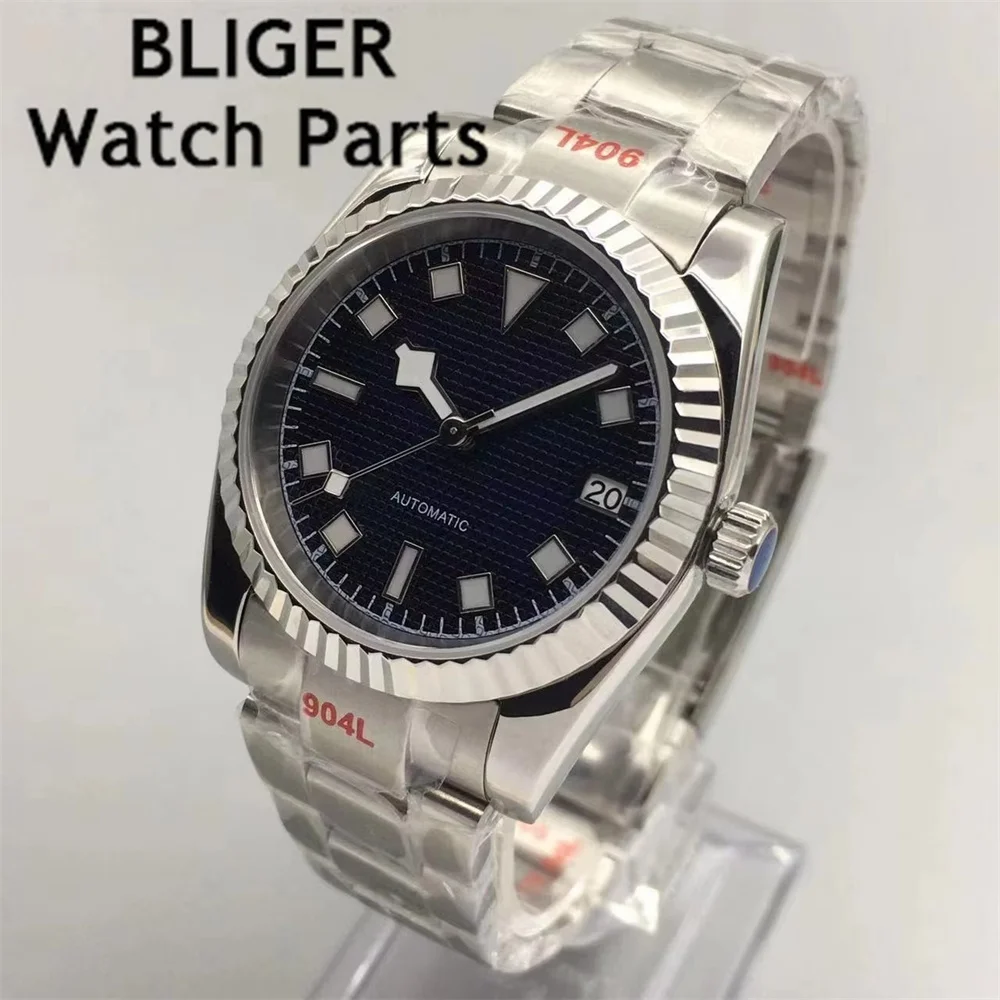 BLIGER 36mm/39mm Orologi da uomo NH35 Movimento meccanico automatico Orologi Quadrante blu Cristallo di zaffiro Cinturino in acciaio luminoso verde