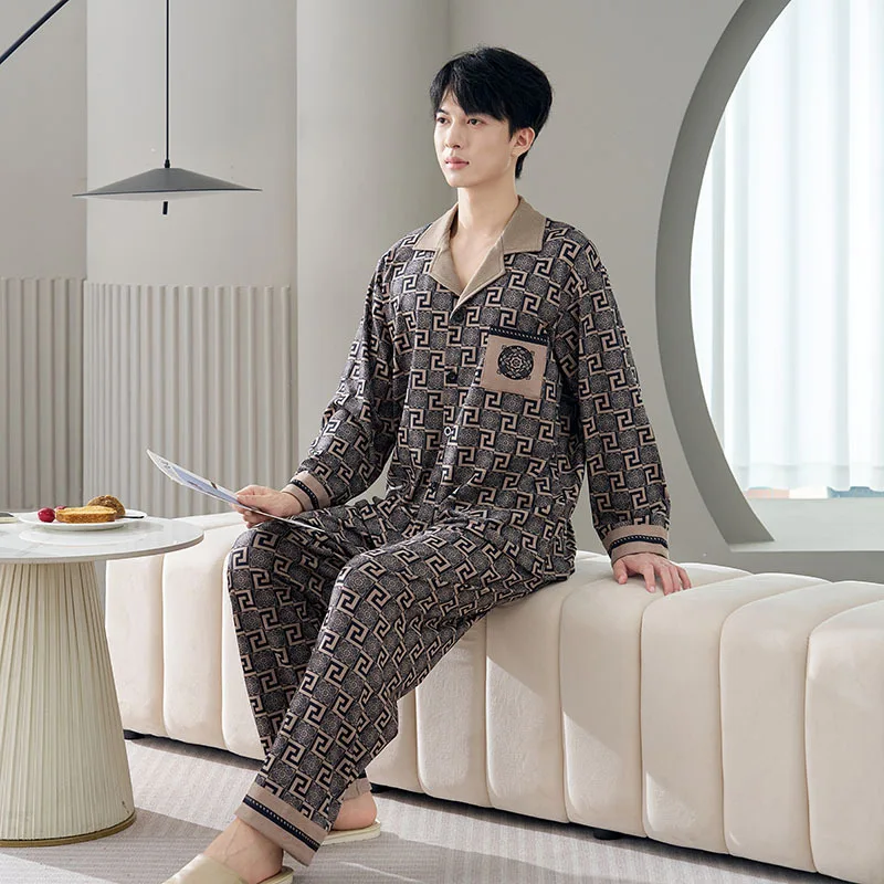 2025 Autumn Winter Man High-end Velvet Pajamas Long Sleeve Pants Two Piece Set Thick Warm Nightgown Sleepwear Homewear Suit