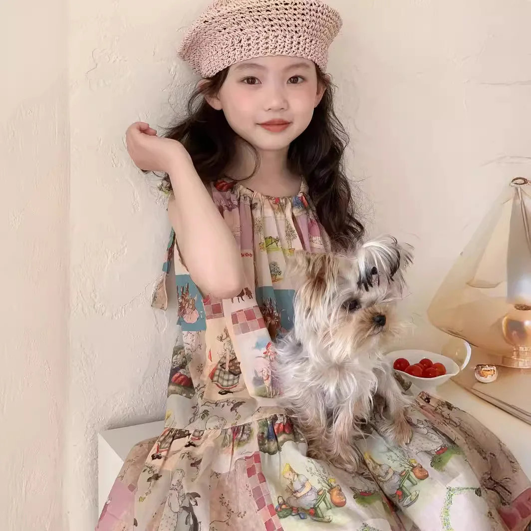 

Children's 2024 Summer Korean Edition Girl's Rabbit Print Hanging Strap Dress, Big Girl Treasure Sleeveless Skirt Clothes