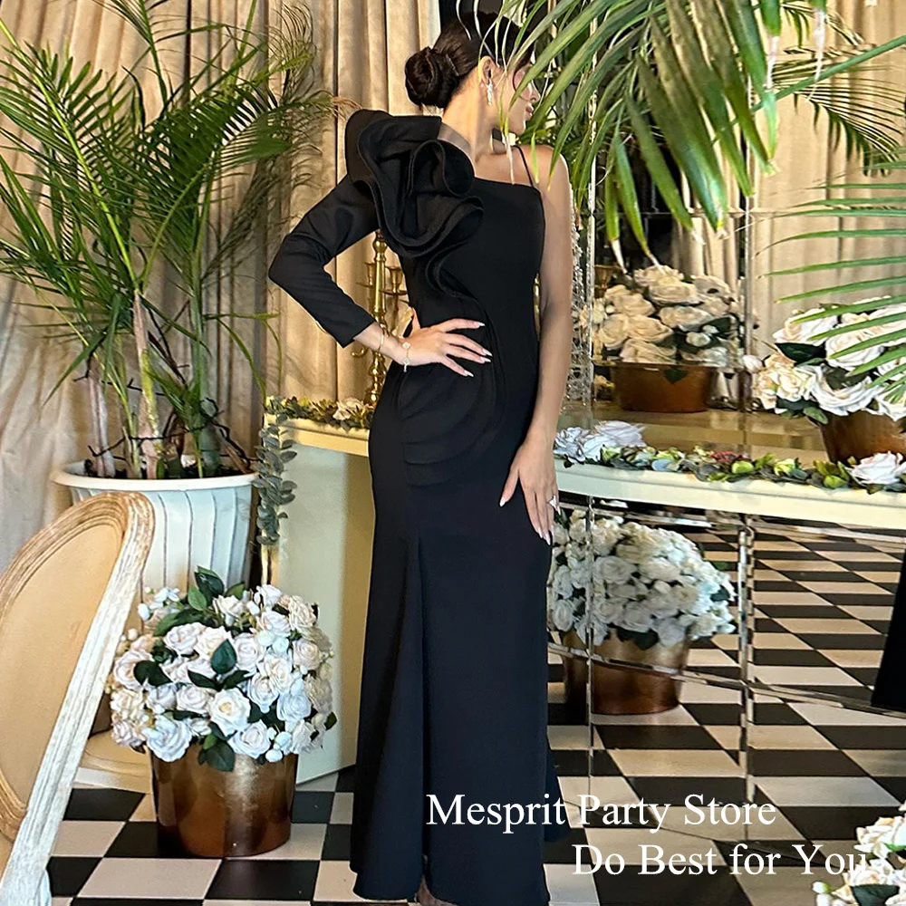 Saudi Evening Dress 2024 One Shoulder Long Sleeve Ruffles Floor Length Mermaid Prom Gown Formal Party Dresses فساتين سهرة