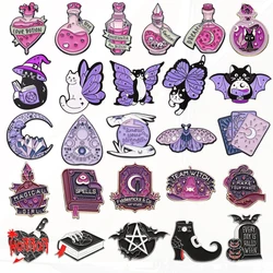 Coffin Black Cat Moon Magic Girl Moth Horror  Team Witch Badge Punk Lapel Brooch Jewelry Cute Magic Enamel Pin Frog Bat