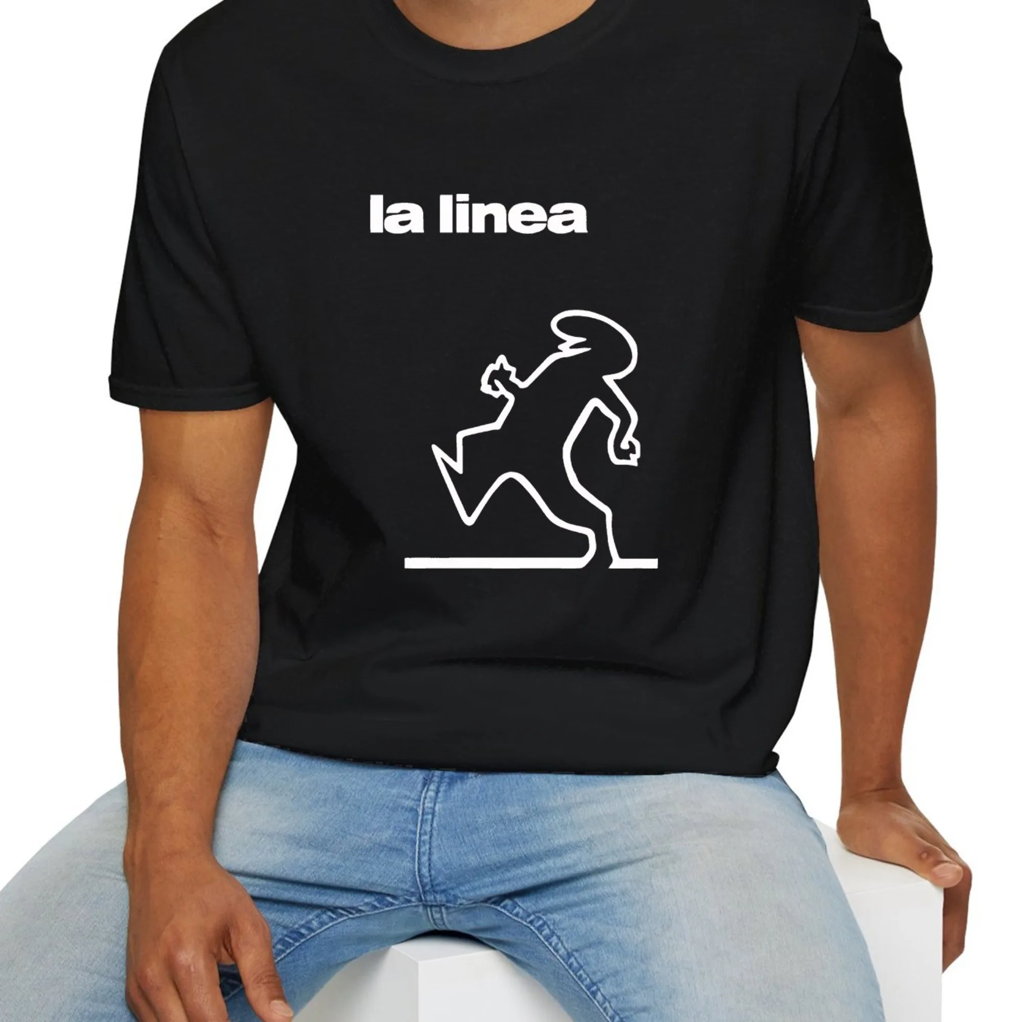 Camiseta divertida con gráfico de dibujos animados de La Linea de los años 70 para hombre, bonita camiseta de algodón puro Cavandoli TV de manga corta Unseix, ropa de calle de gran tamaño