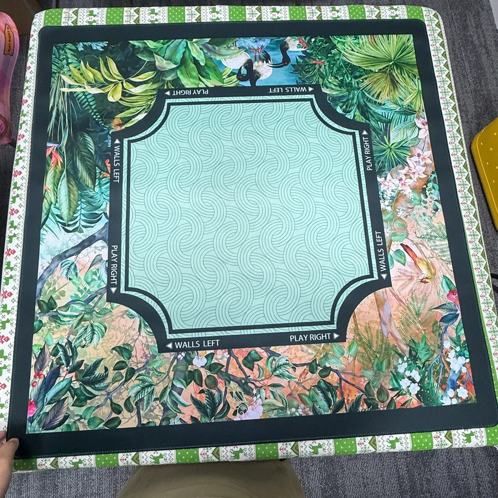 Jungle Wildlife Themed Non Slip Mahjong Mat 31.5 Inch Square Noise Reducing Table Cover for Poker Dominoes Card Games