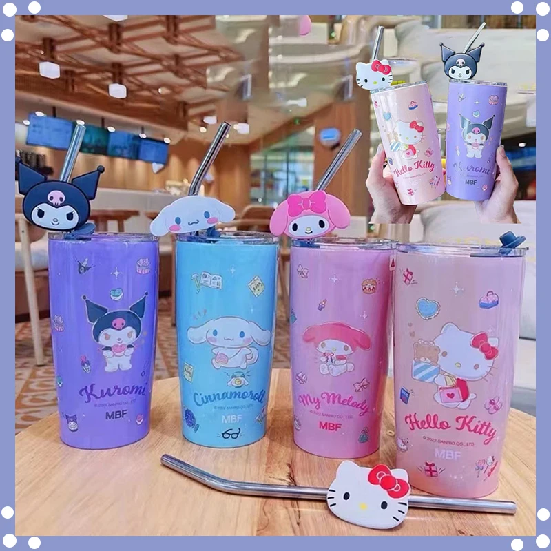 Sanrio Hello Kitty Thermos Cute Kuromi Stainless Steel Water Bottle kawaii with Straw Sippy Water Cup Insulated Mug