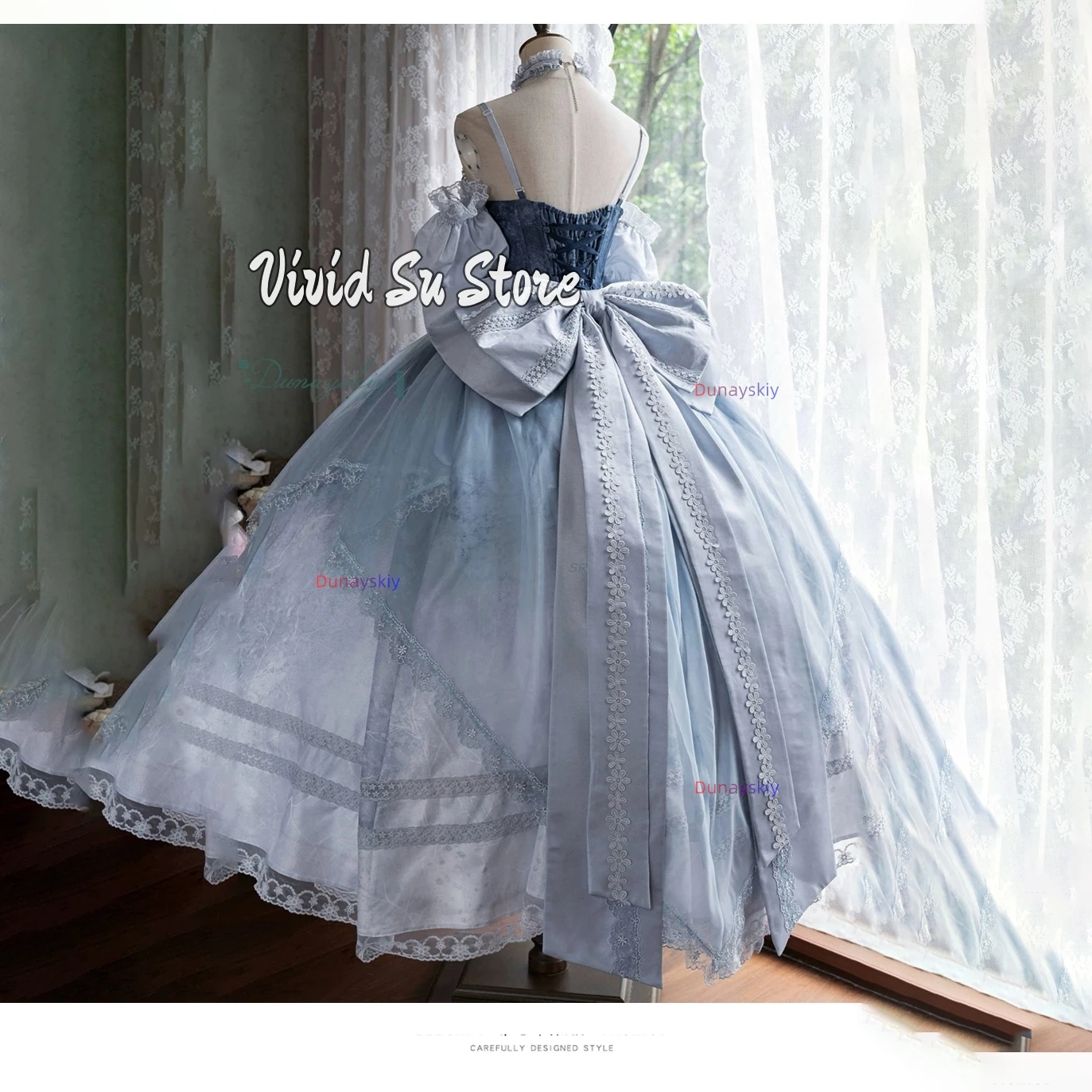 Cinderella Evening Dress Skirt Lolita Dress Wedding Princess 코스프레 Elegant Long Blue Dress Puffed Sleeves Carnival Halloween view 5