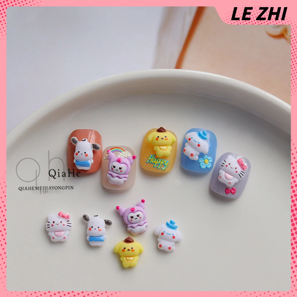 Cute Cartoon Hello Kitty 20Pcs Resin Nail Accessories 3D Nail Art Charms Party Sticker Cinnamoroll Kuromi Pochacco Nail Decor