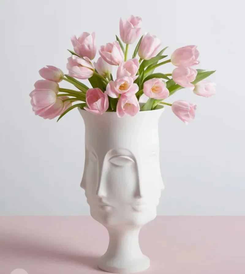 

American light luxury, personality, creativity, human face, white ceramic vase, artwork, light decoration