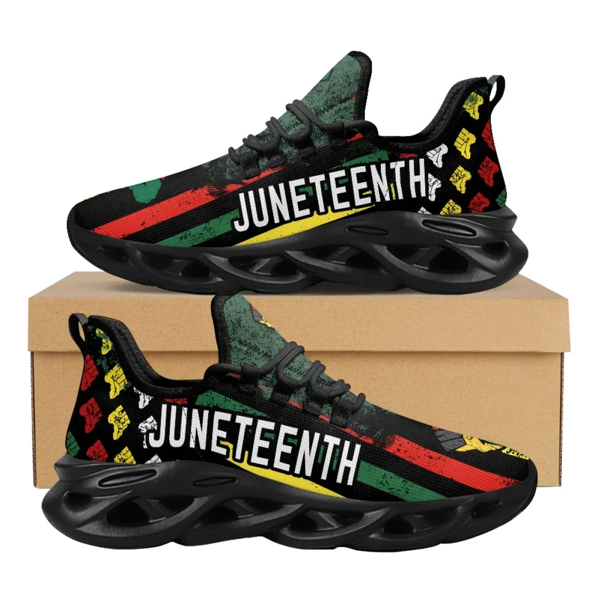 Juneteenth Peace and Love Print Mesh Sneakers Lightweight Walking Shoe Non Slip Breathable Athletic Running Zapatos