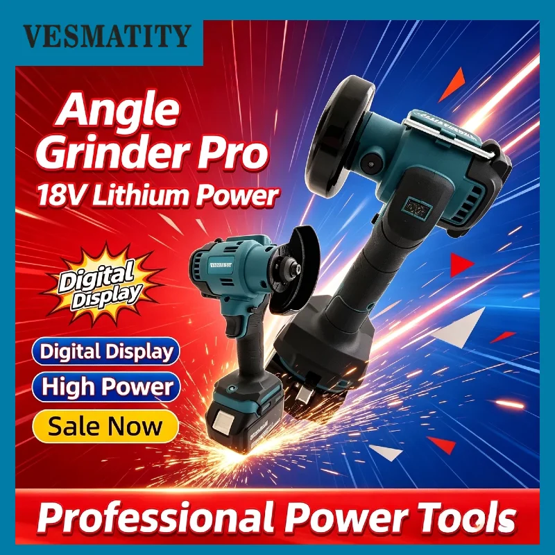 VESMATITY Digital Display Brushless Mini Angle Grinder Grinding Cutting Machine for Makita Battery Pro Max Turbo Unit