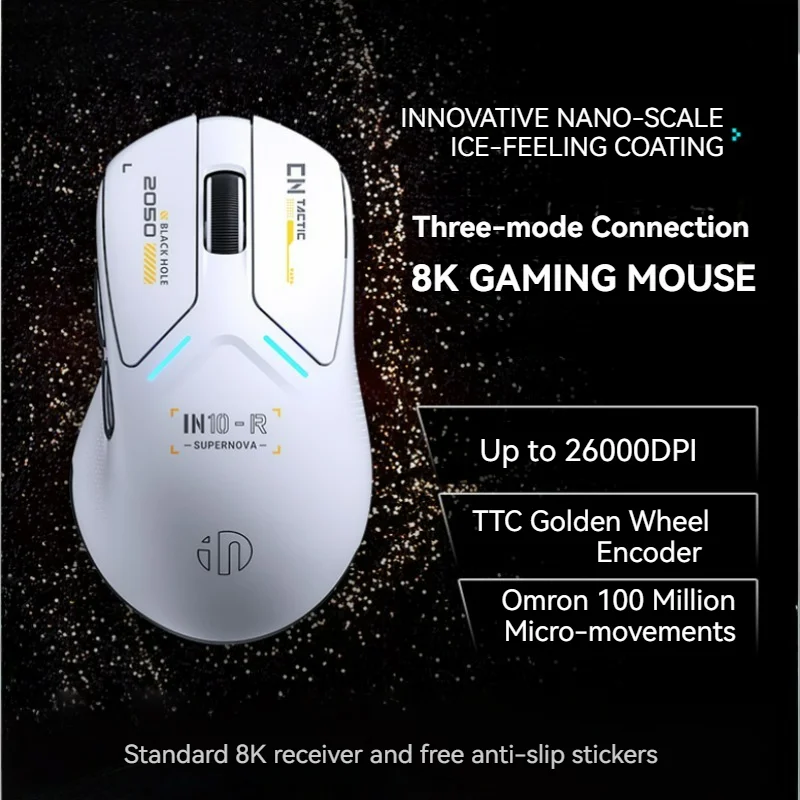 

INPHIC IN10R Wireless Three-mode 8K Gaming Mouse PAW3395 Sensor Nano-scale Ice-feeling Coating 800mAh Lightweight Mouse