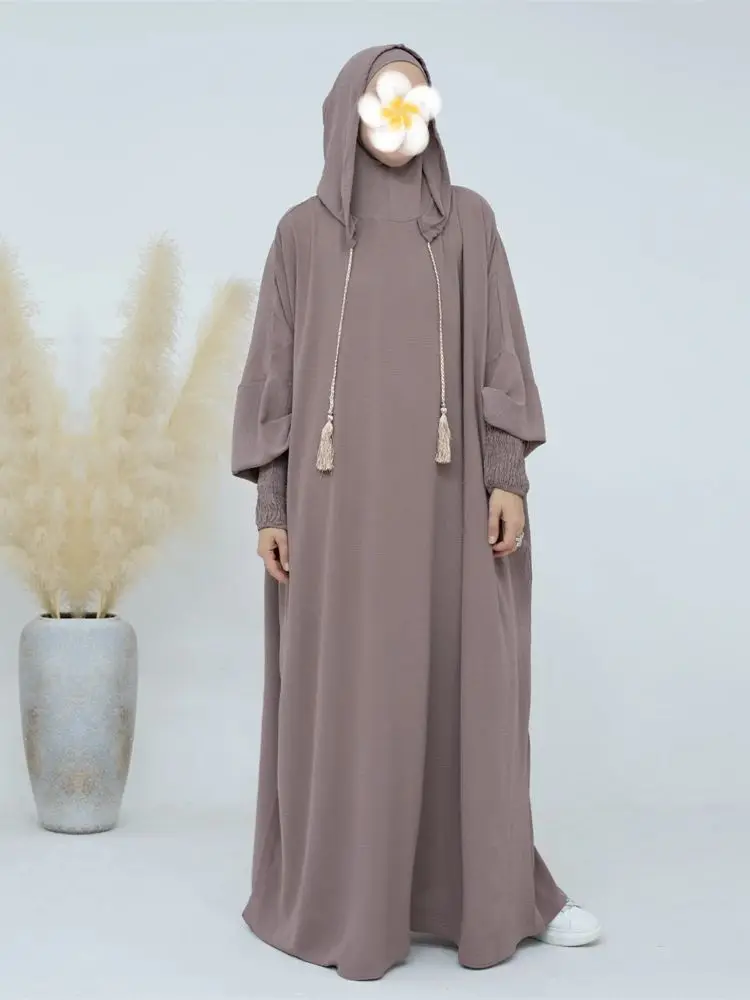 Eid Dubai keten Khimar Batwing Abaya Damen 2024 müslüman mütevazı Kaftan başörtüsü elbise Abayas kadınlar için Kebaya Robe Musulmane Femme