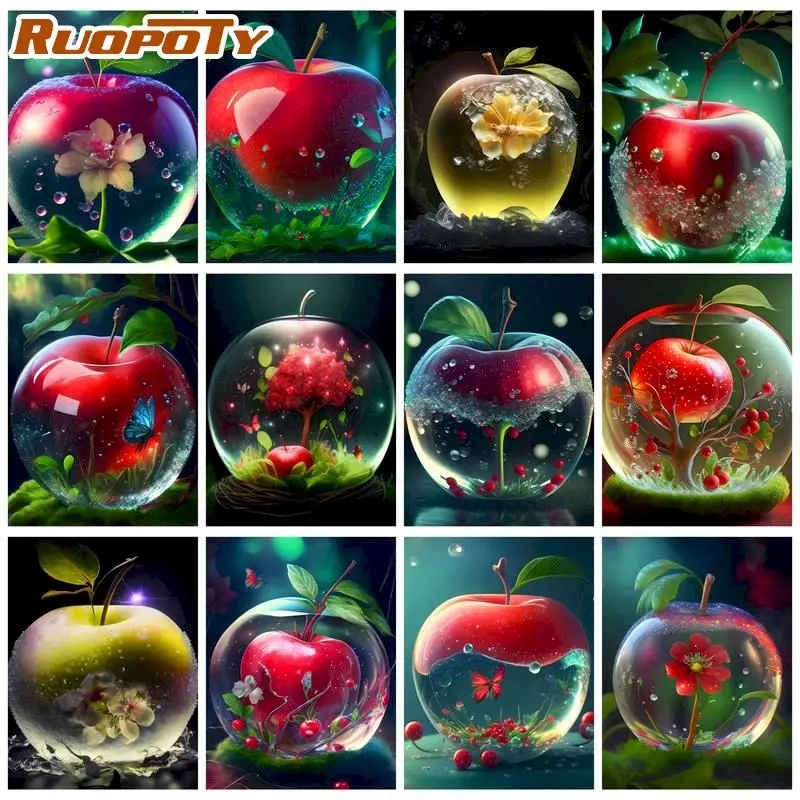 

RUOPOTY Diamond Rhinestones Paintings Home 5D Diamond Mosaic Embroidery Text Apples Creative Hobbies Home Decoration