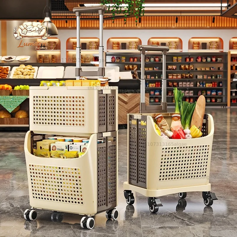4 Wheel Foldable Shopping Trolley, Heavy Duty Home Grocery Cart,Camping Picnic Utility Wagon, Easy Move Lightweight Pull Carrier
