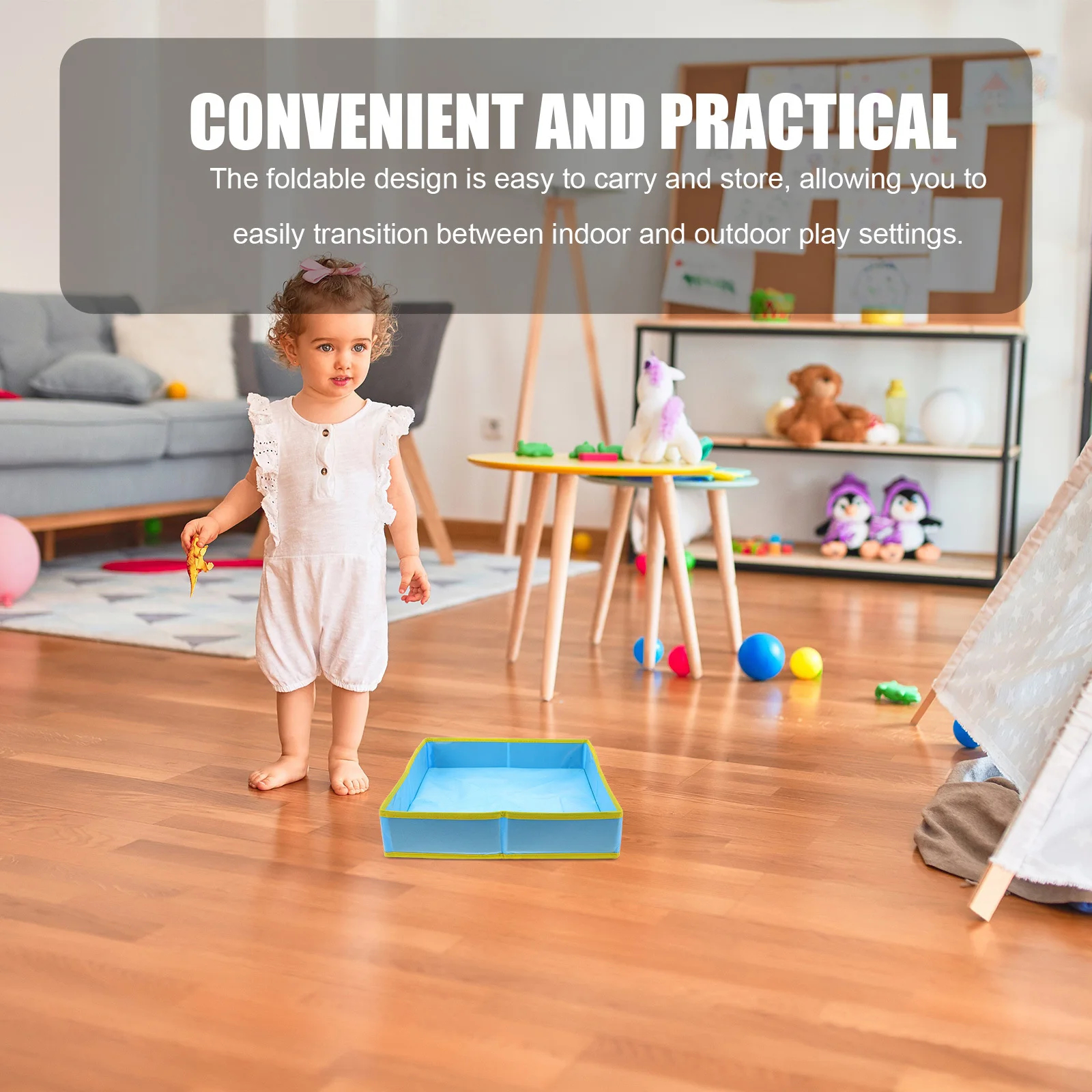 Caja de arena plegable para niños, bandeja de arena portátil de poliéster, fácil configuración, playa, juego interior y exterior para niños pequeños, bandeja de arena, 2 uds.