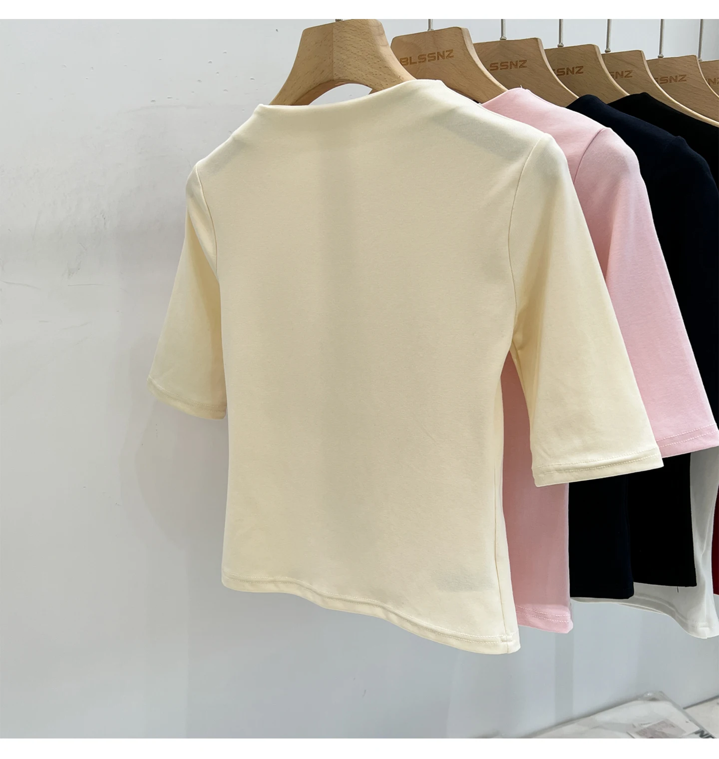 Zjaiss Sommer Damen T-Shirt Aprikose Stehkragen Kurzarm 2026 Frühling Minimalistisches Lässiges Vielseitiges Oberteil Einfarbiges Schlankes T-Shirt – Detail 7