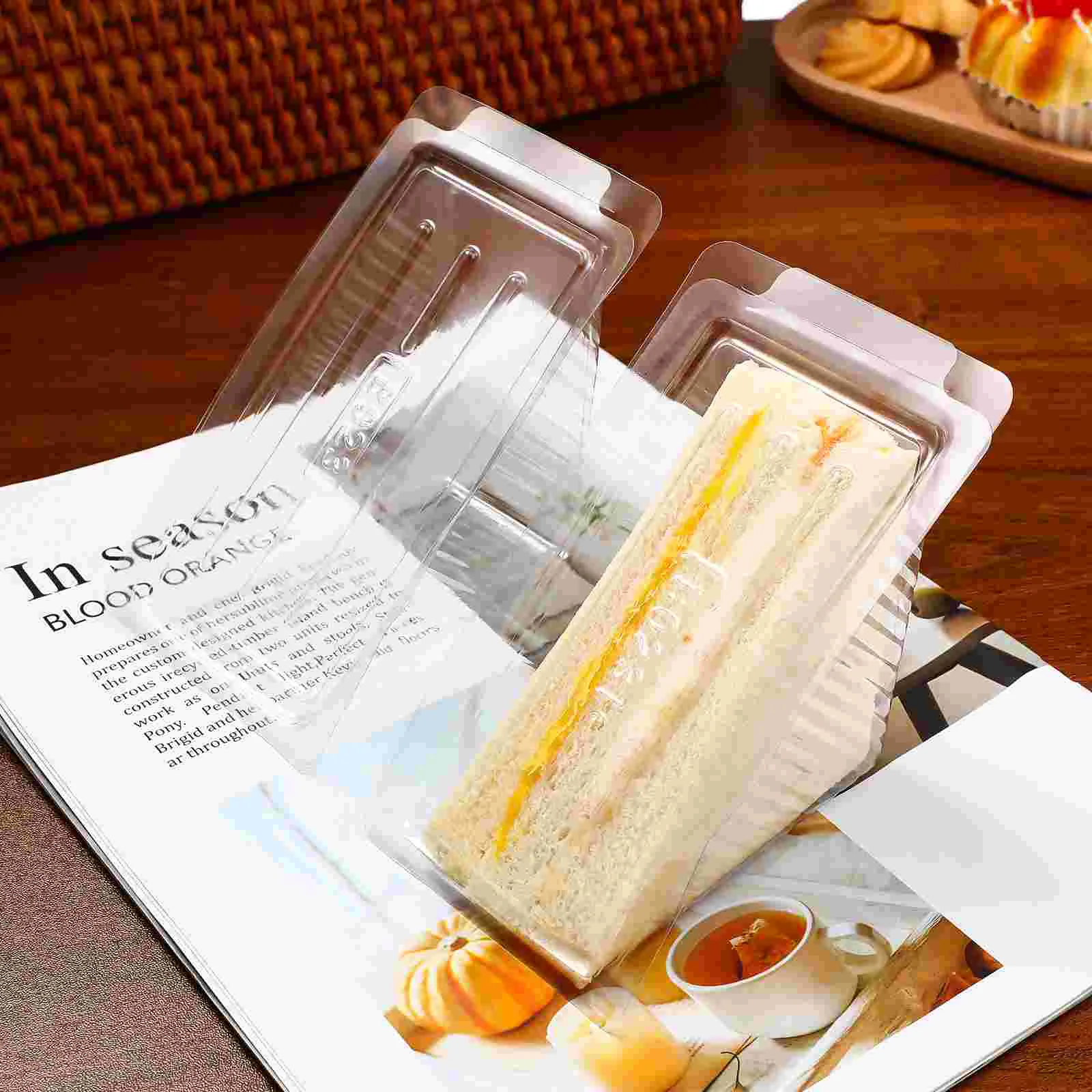 50 Pcs Packing Box Containers for Food Triangle Cake Sandwich Case Takeaway Plastic