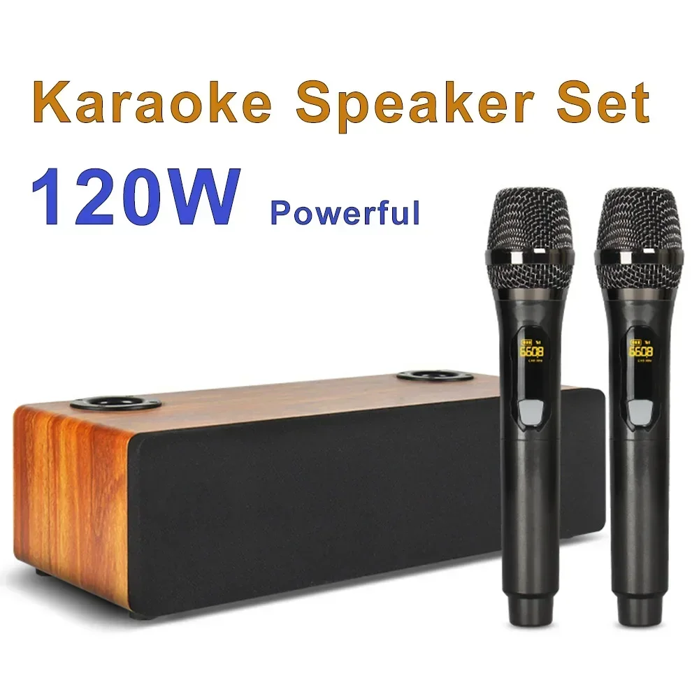 Home Karaoke Active Blue Tooth Speaker 120W Powerful with Duel Wireless Microphone Bluetooth HIFI Stereo Family Party Audio Set