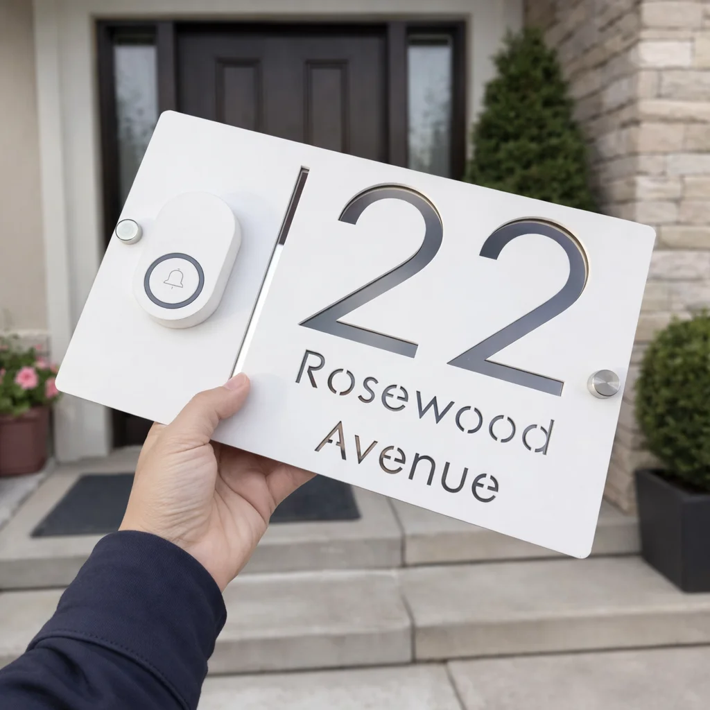 

Персонализированная акриловая табличка с номером дома и Bluetooth-домофоном, индивидуальная гравированная лазером адресная табличка, современный декор для двери и стены