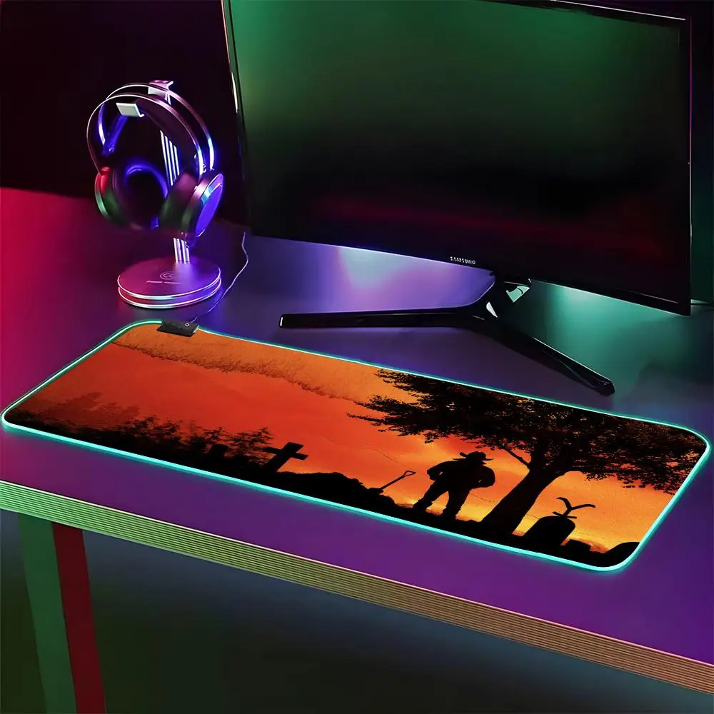 Yellowstone Tv Series Mouse Pad RGB Gaming Mouse Pad Desk Mat HD Gamer Large LED Light XXL MousePads