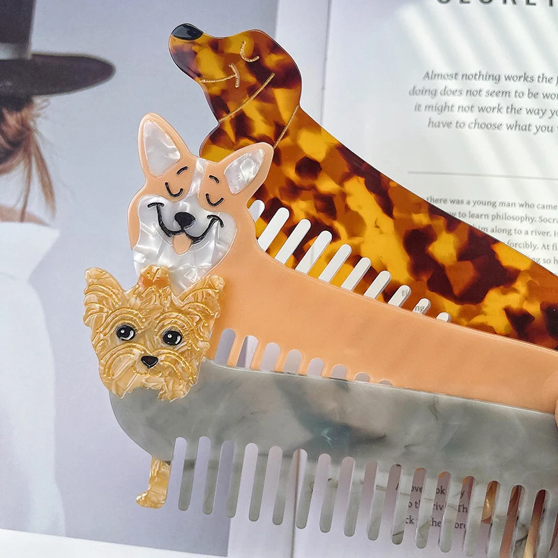 Puppy Cow Cat Acetate Hair Combs Wide Large Tooth Pocket Hair Comb Hair Brush Anti-static Hairdressing Tools
