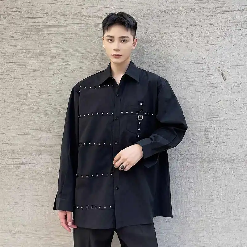 2024 Autumn Long Sleeve Shirt Men Clothing New Designer Temperament Black Rivet Functional Deconstruction High-End Men's Tops