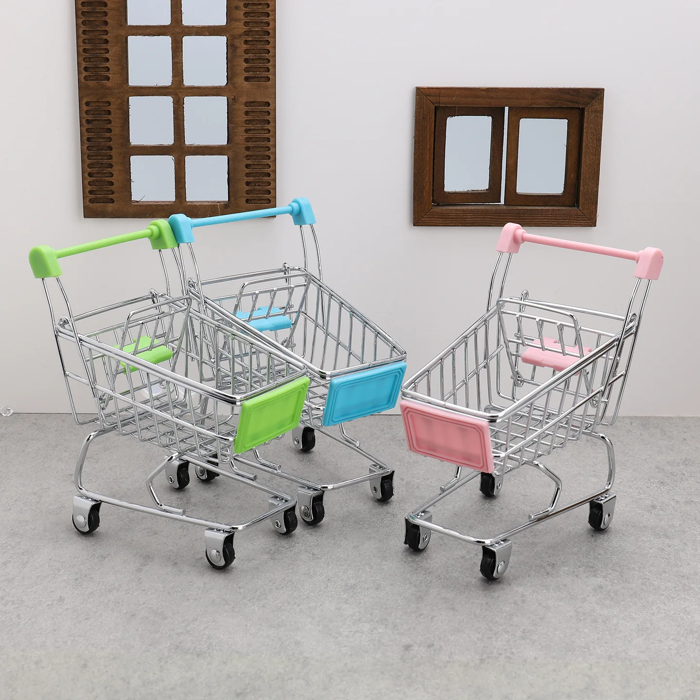 Mini Trolley Small Supermarket Shopping Cart Trolley Dollhouse Miniature Food Play Desktop Ornament Toys Simulation Home Deco